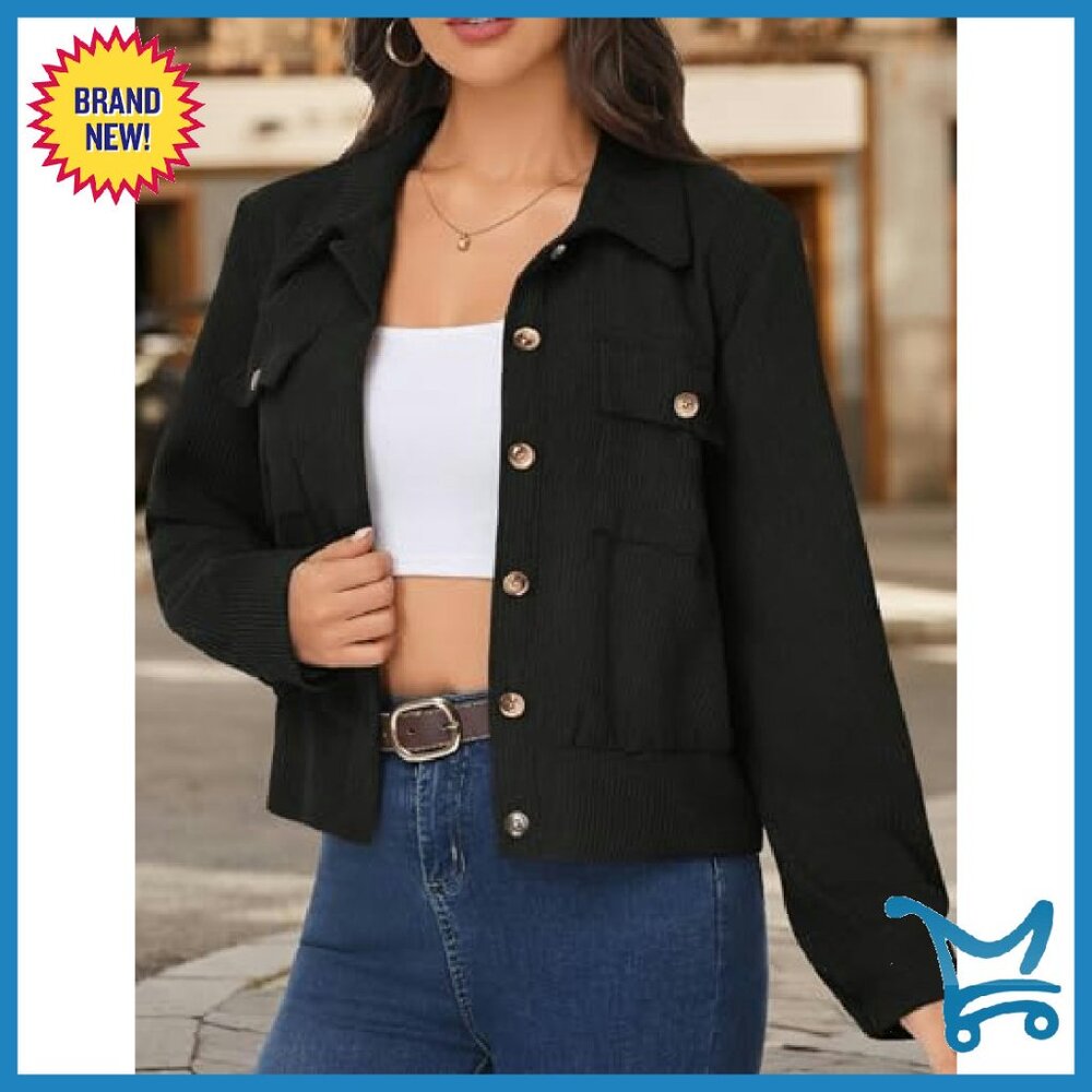 Cropped Corduroy Shacket Button Down Jacket Long … - image 7